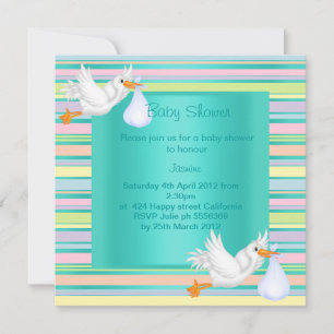 STRIPE STORK TEAL BABY SHOWER INVITATION2 INVITATION