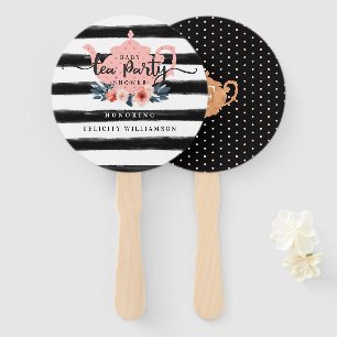 Stripe Vintage Floral Tea Party Girl Baby Shower Hand Fan
