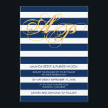 Stripe wedding invitation template blue navy<br><div class="desc">Modern,  nautical,  chic custom invite in elgant navy blue. You can easily change the colour of initials by clicking on "customise it" button. Find matching stationery and more otpions in our shop: http://www.zazzle.co.uk/designbyredline/gifts?cg=196521080171907543</div>