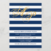 Stripe wedding invitation template blue navy