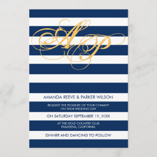 Stripe wedding invitation template blue navy