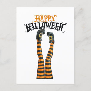 Stripe Witch Leg Tights Stocking Happy Halloween Holiday Postcard