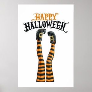 Stripe Witch Leg Tights Stocking Happy Halloween Poster