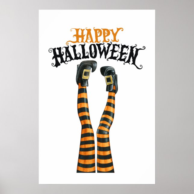 Stripe Witch Leg Tights Stocking Happy Halloween Poster (Front)