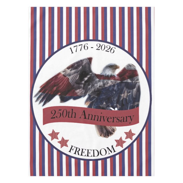 Striped 250th Anniversary Eagle Independence Day Tablecloth (Front)