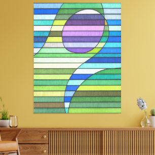 Striped Abstract Green Waves and Purple Circle Canvas Print