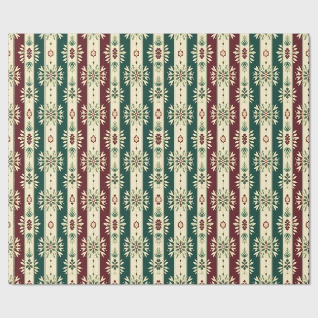 Striped abstract pattern- burgundy, green, ivory wrapping paper (Seam)
