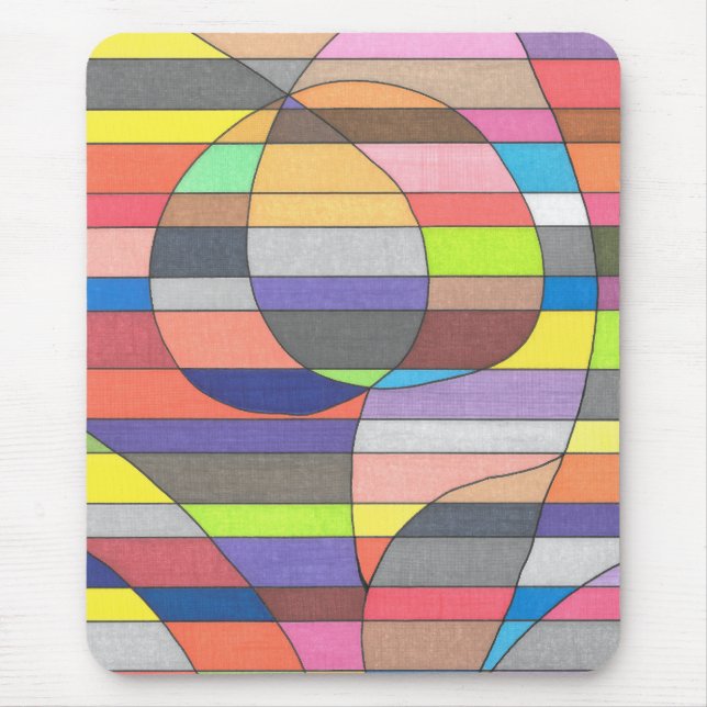 Striped Abstract with Colourful Ovals and Curves Mouse Pad (Front)