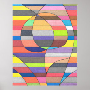 Striped Abstract with Colourful Ovals and Curves Poster