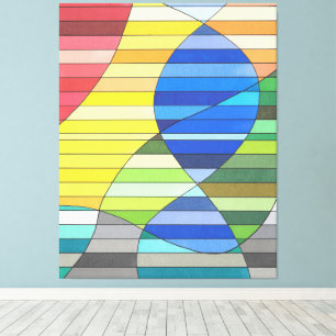 Striped Abstract with Yellow and Blue Shapes Canvas Print