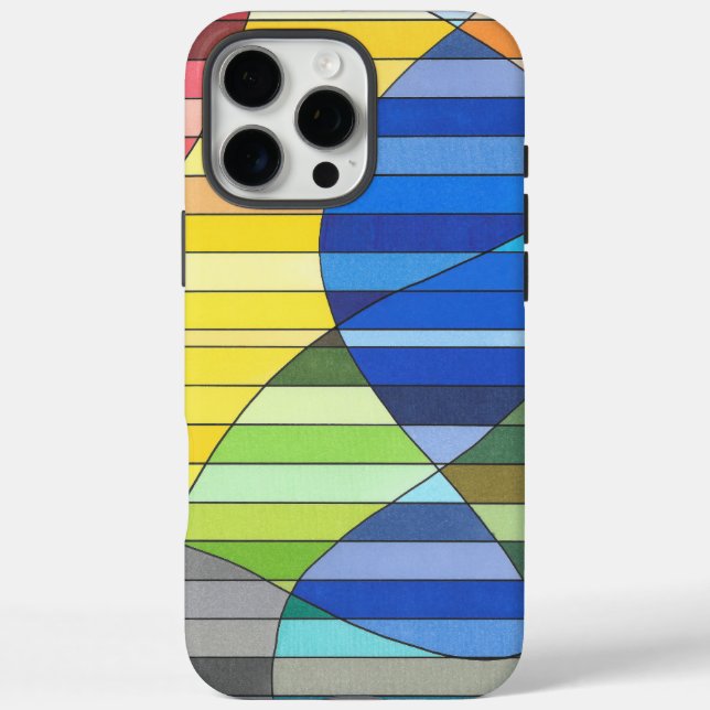 Striped Abstract with Yellow and Blue Shapes Case-Mate iPhone Case (Back)