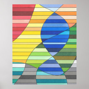 Striped Abstract with Yellow and Blue Shapes Poster