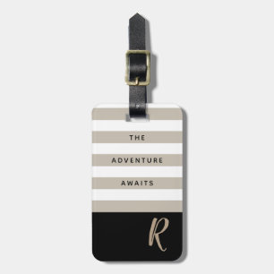 Striped Adventure Awaits Customisable Monogram Luggage Tag
