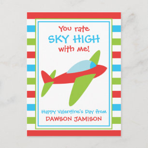 Striped Aeroplane Personalised Valentine's Cards