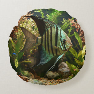 Striped altum angelfish  round cushion