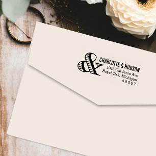 Striped Ampersand Newlywed Couple Return Address Self-inking Stamp