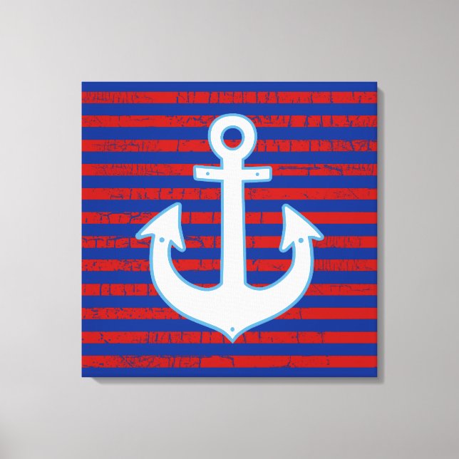 striped anchor blue red canvas print (Front)