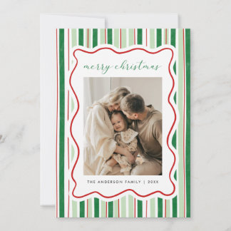 Striped and Scalloped Christmas Card with Photo