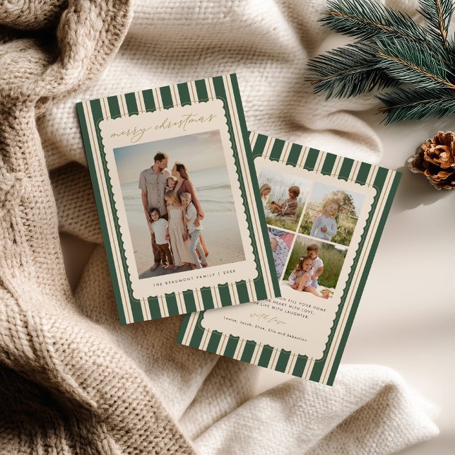 Striped and Scalloped Christmas Card with Photo (Creator Uploaded)