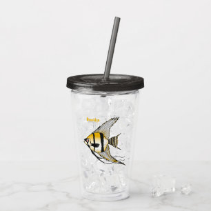 Striped angelfish cartoon illustration acrylic tumbler