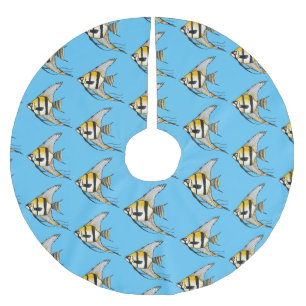 Striped angelfish cartoon illustration brushed polyester tree skirt