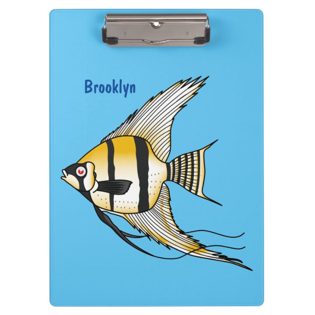 Striped angelfish cartoon illustration clipboard (Front)