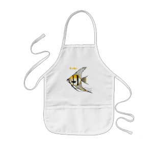 Striped angelfish cartoon illustration kids apron