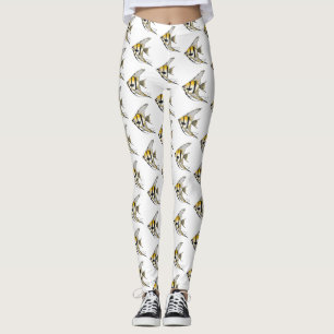 Striped angelfish cartoon illustration leggings