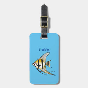Striped angelfish cartoon illustration luggage tag
