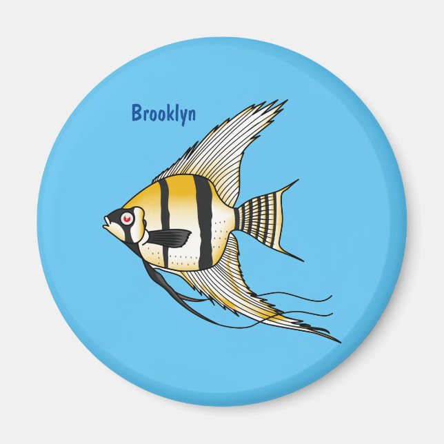 Striped angelfish cartoon illustration magnet (Front)