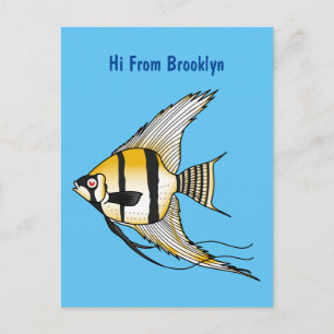 Striped angelfish cartoon illustration postcard
