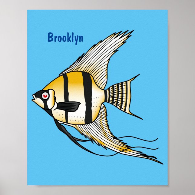 Striped angelfish cartoon illustration poster (Front)