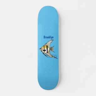 Striped angelfish cartoon illustration skateboard