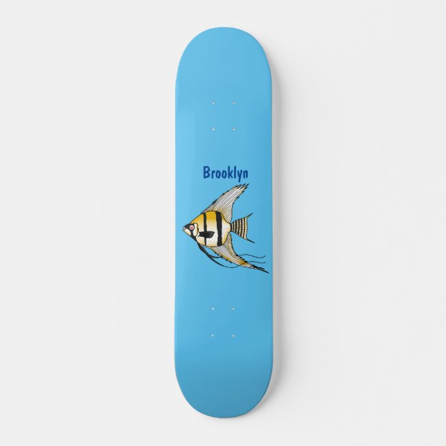 Striped angelfish cartoon illustration skateboard (Front)