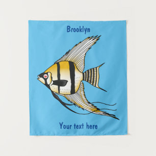 Striped angelfish cartoon illustration tapestry