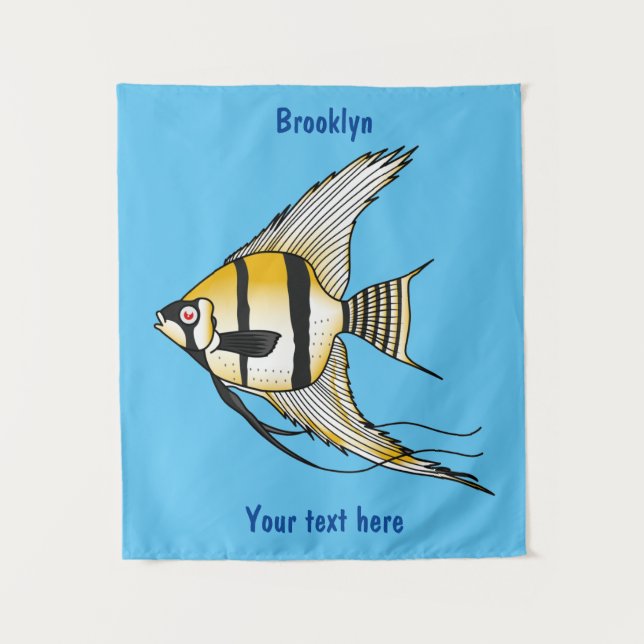 Striped angelfish cartoon illustration tapestry (Front)