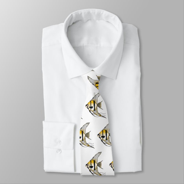 Striped angelfish cartoon illustration tie (Tied)