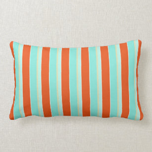Striped Aqua Blue and Tangerine Orange Lumbar Cushion