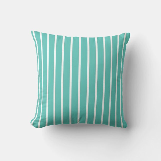 Striped Aqua Blue & White Cushion (Front)