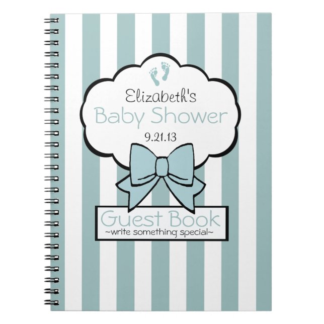 Striped Baby Shower Guest Book- Spiral Notebook (Front)