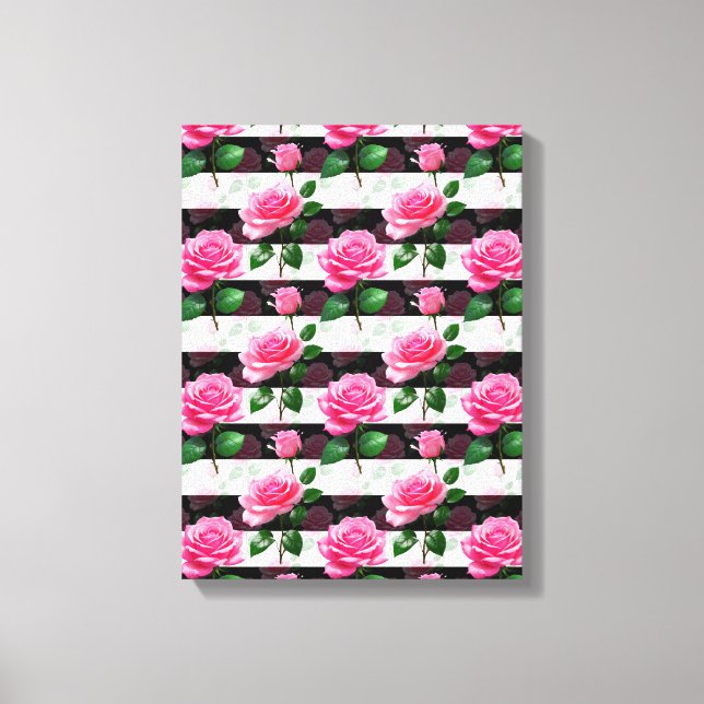 Striped Background Rose Flower Pattern Design  Canvas Print (Front)