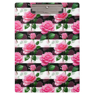 Striped Background Rose Flower Pattern Design Clipboard
