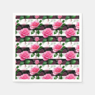 Striped Background Rose Flower Pattern Design  Napkin