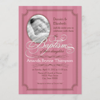 Striped Baptism Invitation (Dark Pink)