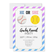 Striped Baseball Or Softball Gender Reveal Party