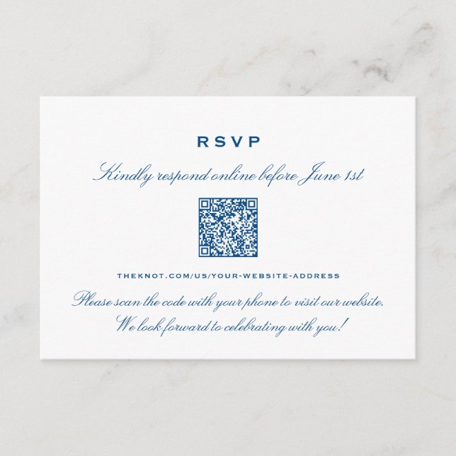 Striped Bass Elegant Navy Blue Online RSVP QR Code Enclosure Card (Front)