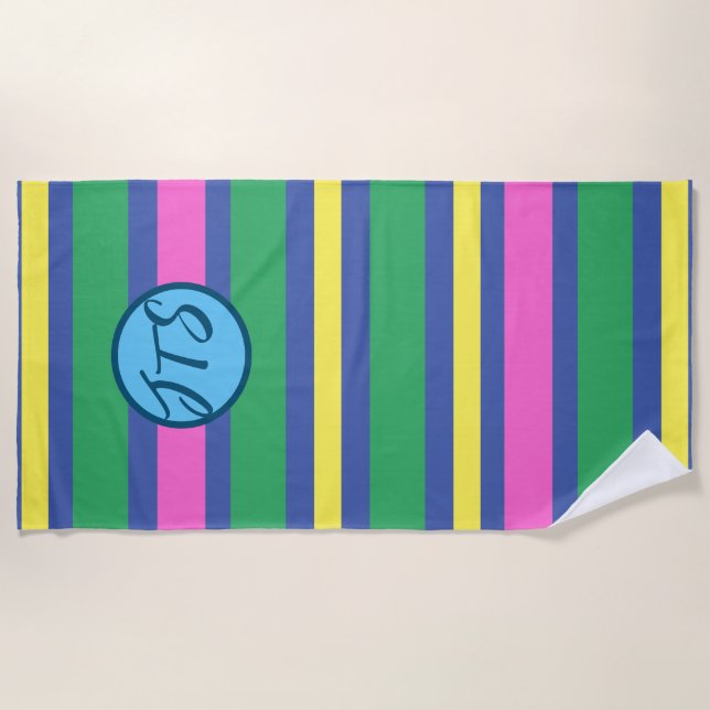 Striped Beach Towel with Customised Monogram (Front)