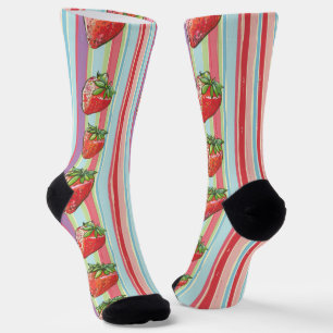Striped Berry Bliss - Fresh Strawberry Pop Art Socks
