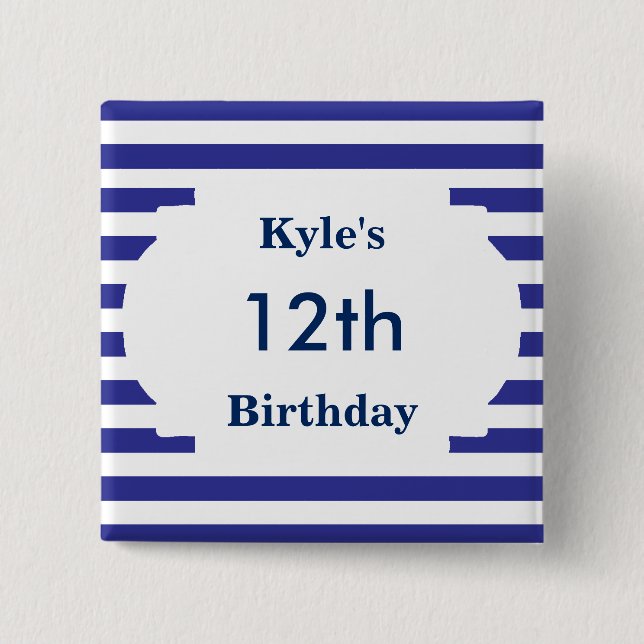 Striped Birthday Pin with Name and Age (Front)