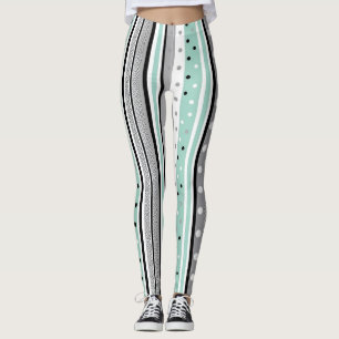 Striped Black and Green Casual Leggings